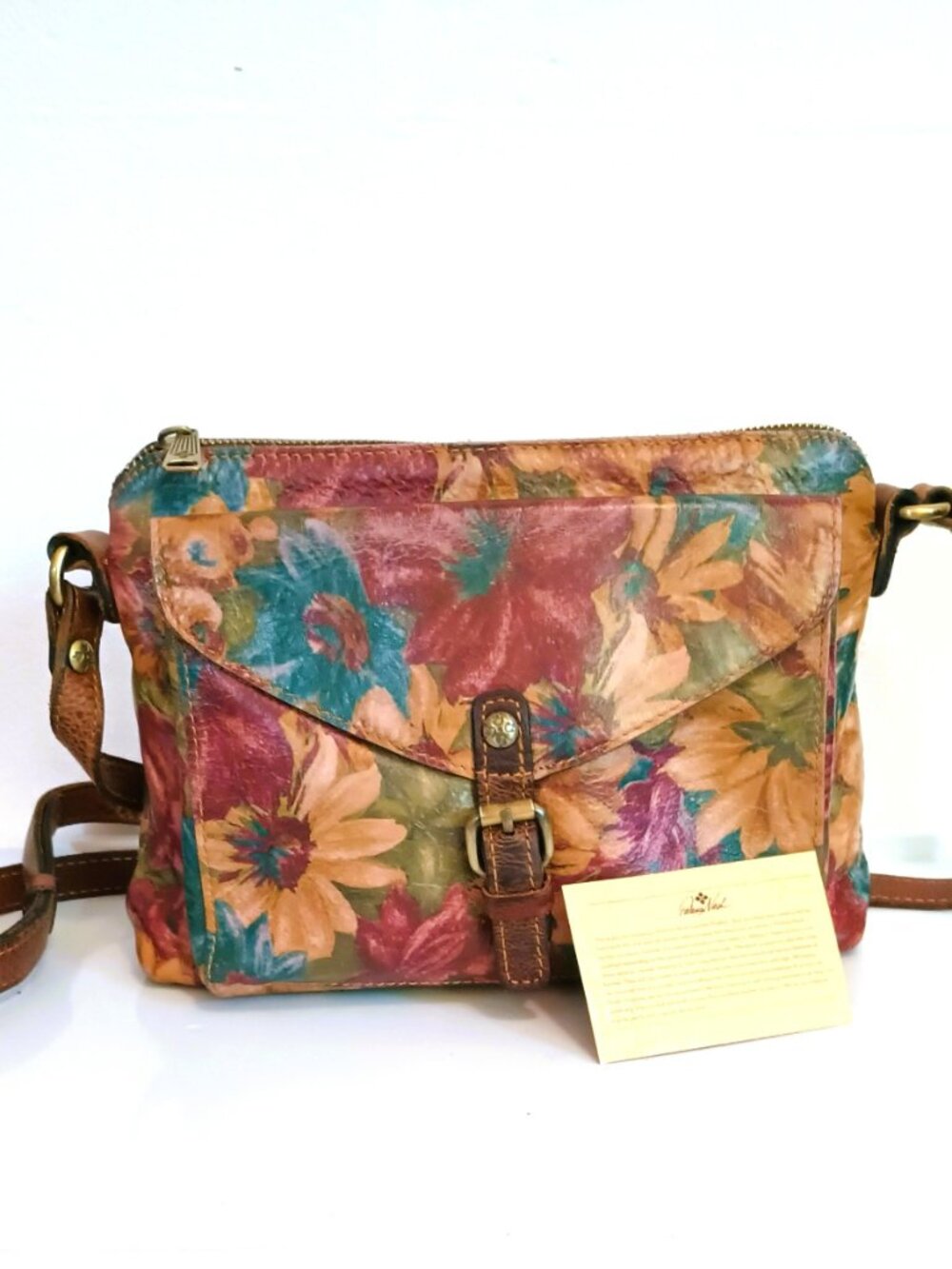 Patricia Nash Multi Color Floral Sunflower Leather Crossbody Bag Top Zip - Picture 4 of 16
